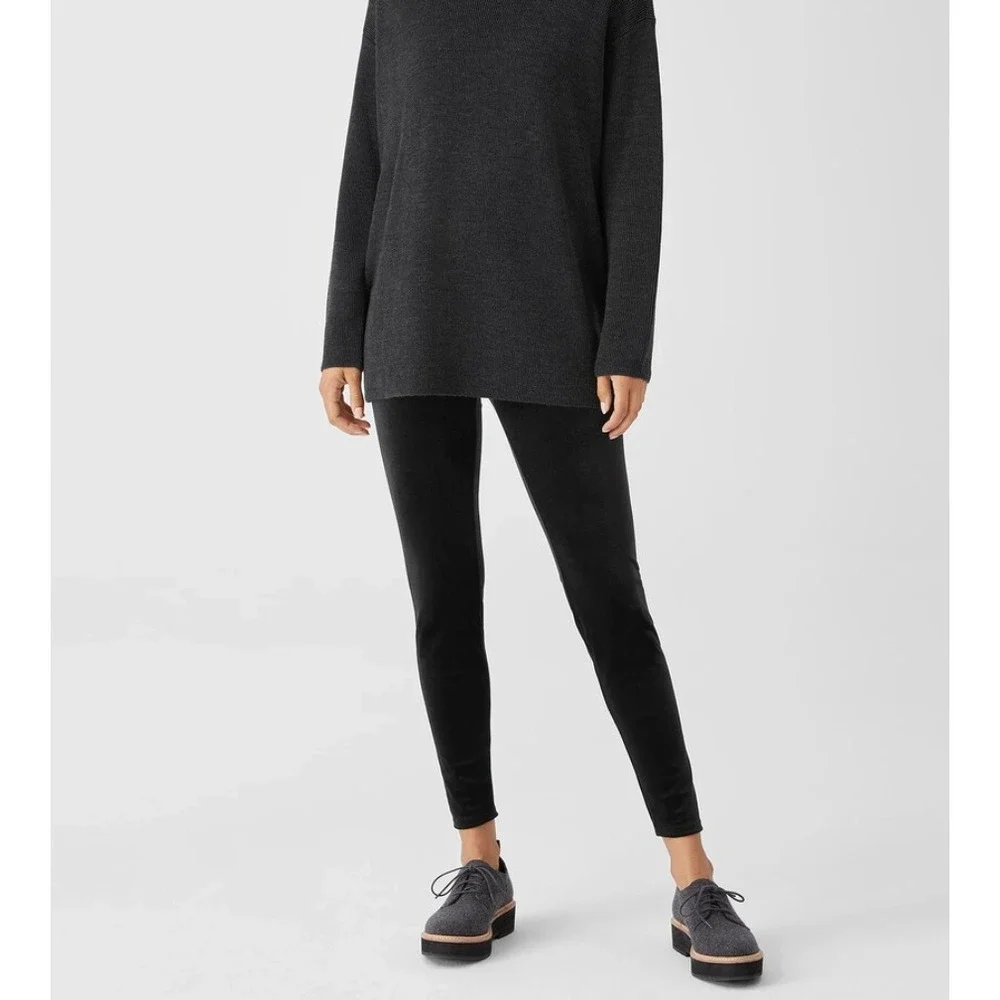 NWT Eileen‎ Fisher Ankle Legging Women Size Medium Black Stretchy Velvet